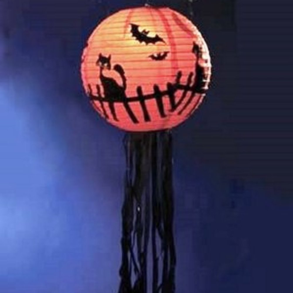 Bethany Lowe Halloween Black Cat on Fence Paper Lantern